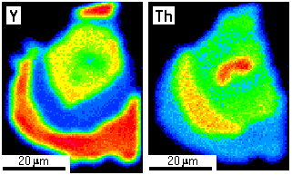 Monazite element maps for yttrium and thorium