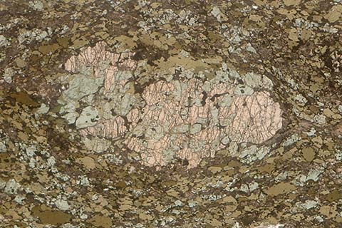 Photomicrograph: granulite enclave in sole amphibolite